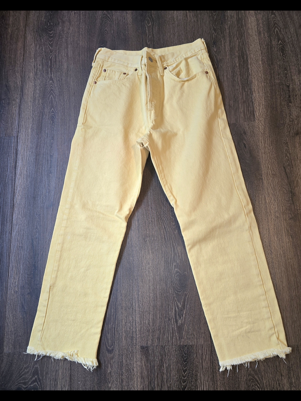Levi 501 Yellow Straight-Leg Raw Hem Jeans